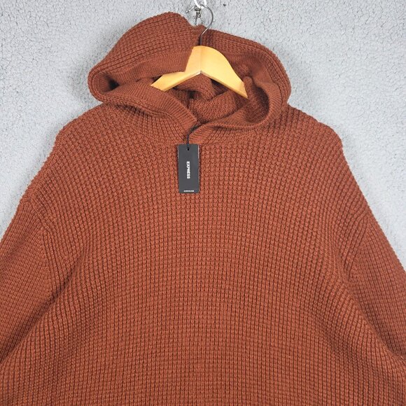 Express Sweater Mens Size 2XL Brown Oversized Heavyweight Waffle Knit Hooded NWT - Picture 1 of 10